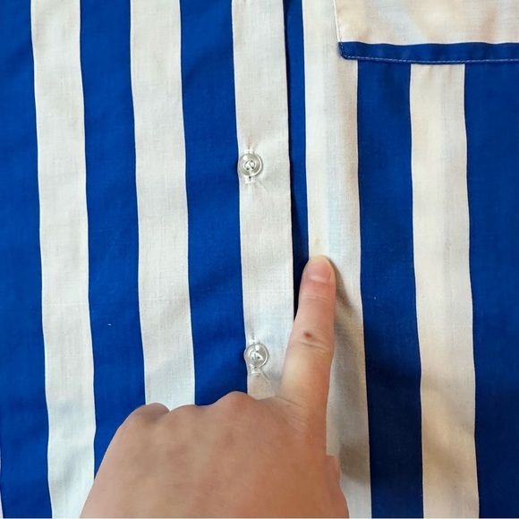 JCPenney Fashions Vintage 70’s Blue & White Striped Short Sleeve Cabana Shirt - Picture 5 of 5